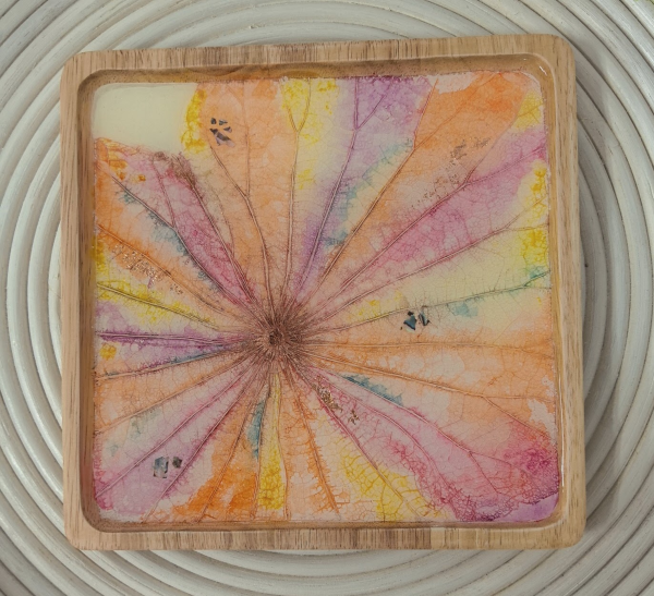 Set of 3 Wooden Plates with Lotus Leaf