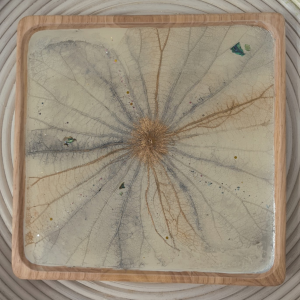 Wooden Plate with Lotus Leaf