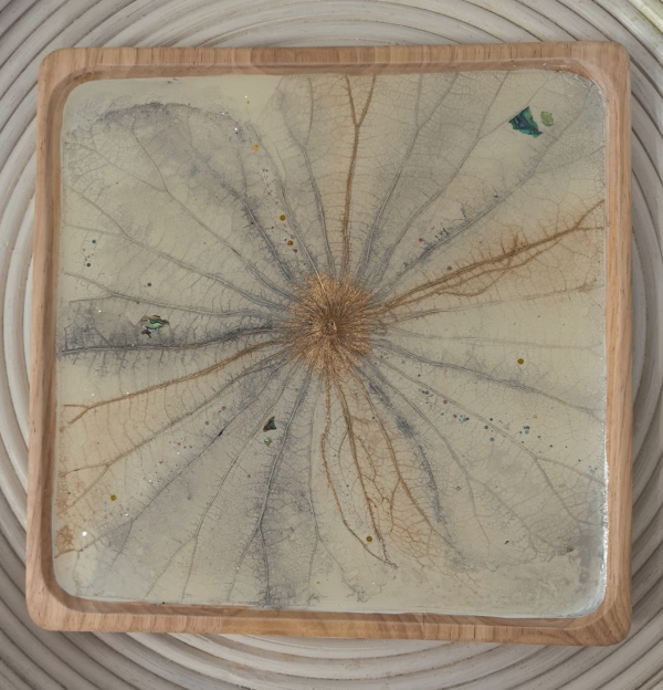 Wooden Plate with Lotus Leaf